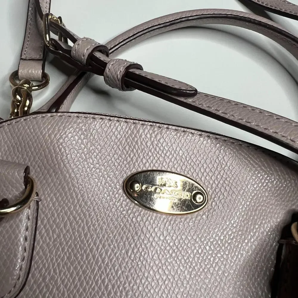 Coach Mini Cora‎ Domed Satchel Crossgrain Leather Bi-Color Taupe Cream